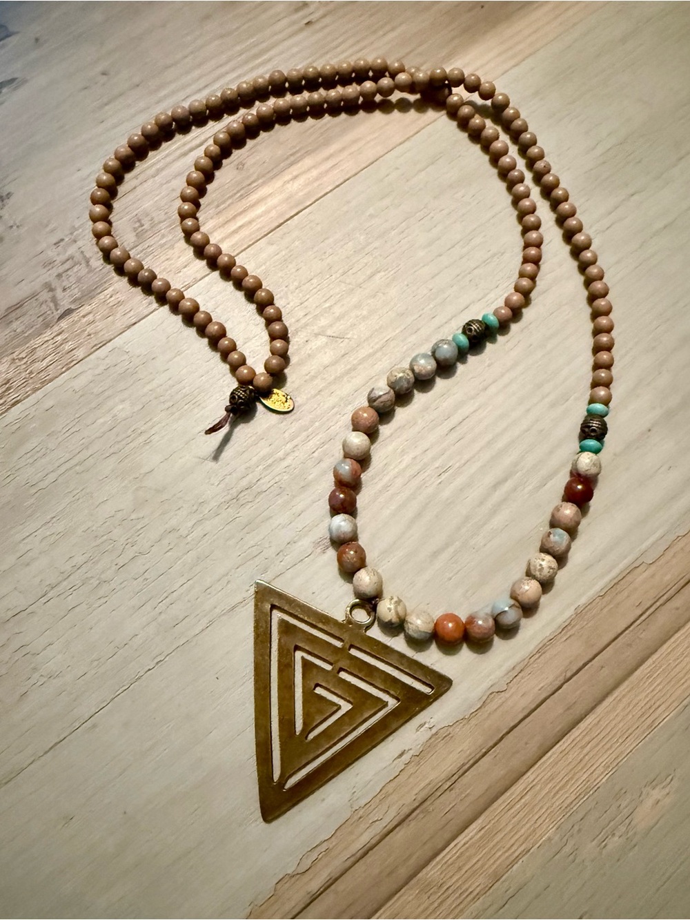 Boho Triangle Pendant Beaded Necklace in Neutral Earth Tones